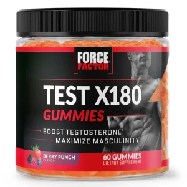 Force Factor Test X180 Gummies: Boost Testosterone Naturally | Berry Punch | 60 Gummies